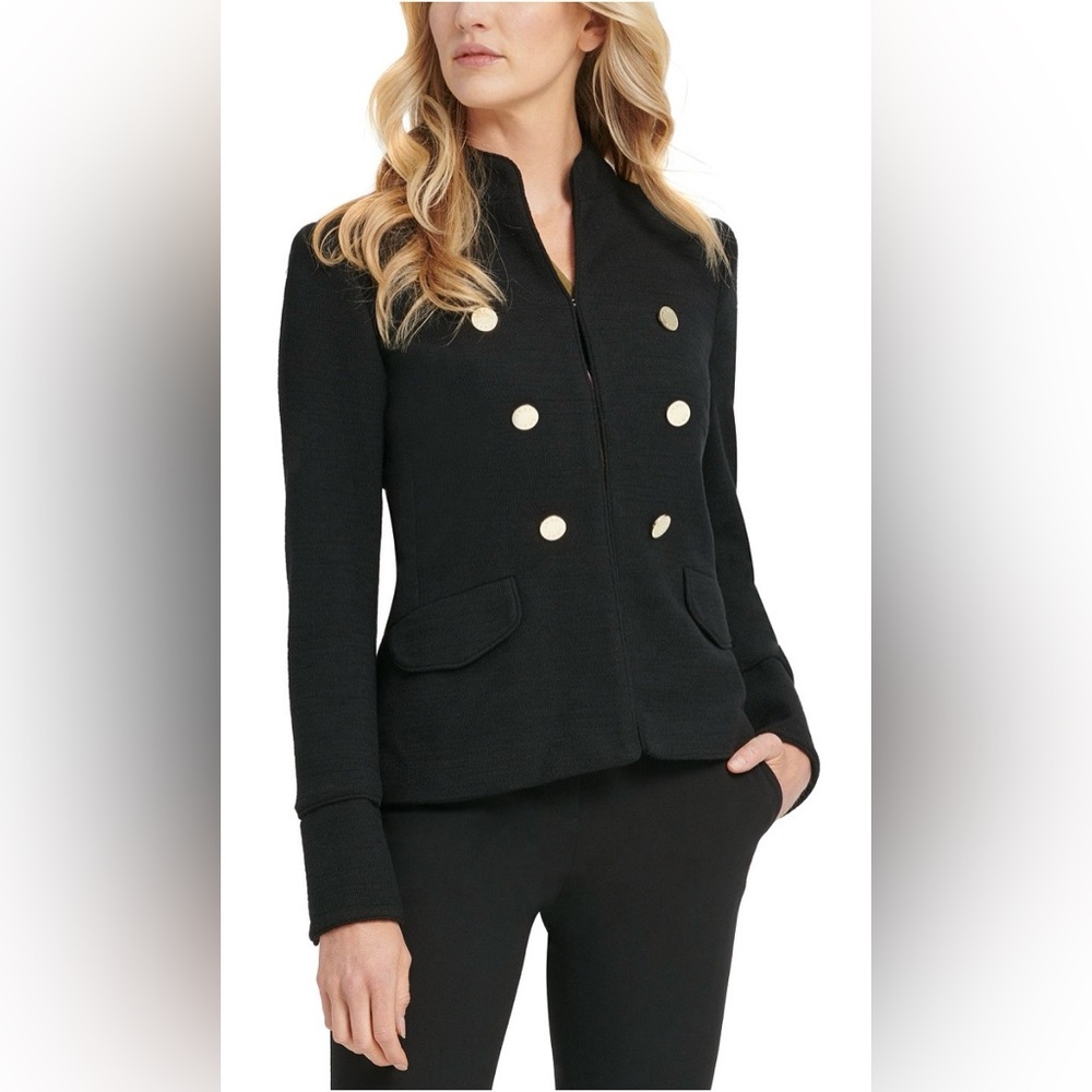 NWT DKNY Black Military Blazer Jacket 
Double-Breasted Gold Button Stand Collar